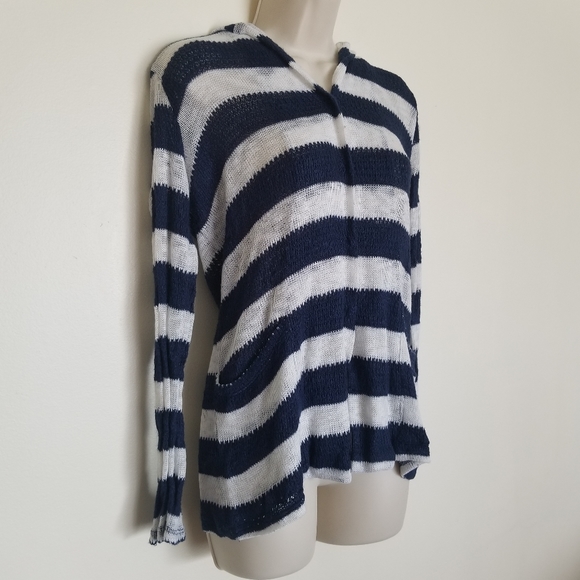 Splendid Navy Blue White Striped Hooded Cardigan Long Sleeve Top Size M - Picture 2 of 7